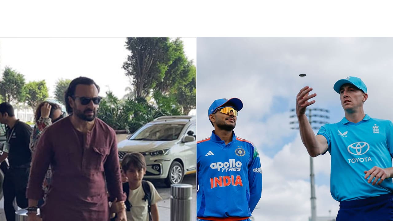 Saif Ali with son Taimur (L) India captain Shubman Gill and England skipper Harry Brook (Photos: ANI/X/ @BCCI) Saif Ali with son Taimur (L) India captain Shubman Gill and England skipper Harry Brook (Photos: ANI/X/ @BCCI)
