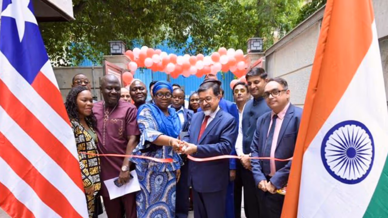 Liberian Foreign Minister Sara Beysolow Nyanti and officials inaugurate Liberia’s new Embassy in New Delhi. (Photo: X/@MEAIndia) Liberian Foreign Minister Sara Beysolow Nyanti and officials inaugurate Liberia’s new Embassy in New Delhi. (Photo: X/@MEAIndia)