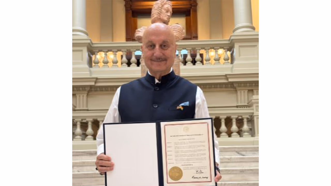 Anupam Kher with his commendation from Georgia Governor (Photo/X@AnupamPKher) Anupam Kher with his commendation from Georgia Governor (Photo/X@AnupamPKher)