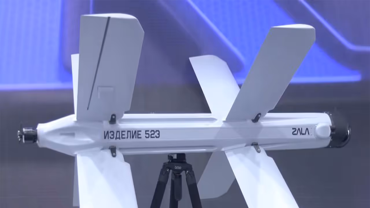 Russian firm ZALA's Lancet E loitering munition unveiled at Dubai Air Show 2025.Photo/ANI) Russian firm ZALA's Lancet E loitering munition unveiled at Dubai Air Show 2025.Photo/ANI)