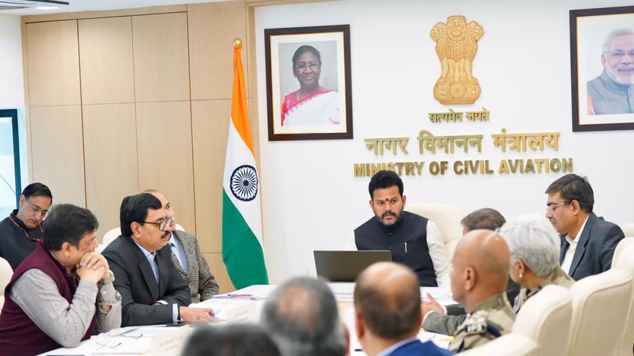 Aviation Minister Ram Mohan Naidu at the review meet (Photo/ANI)