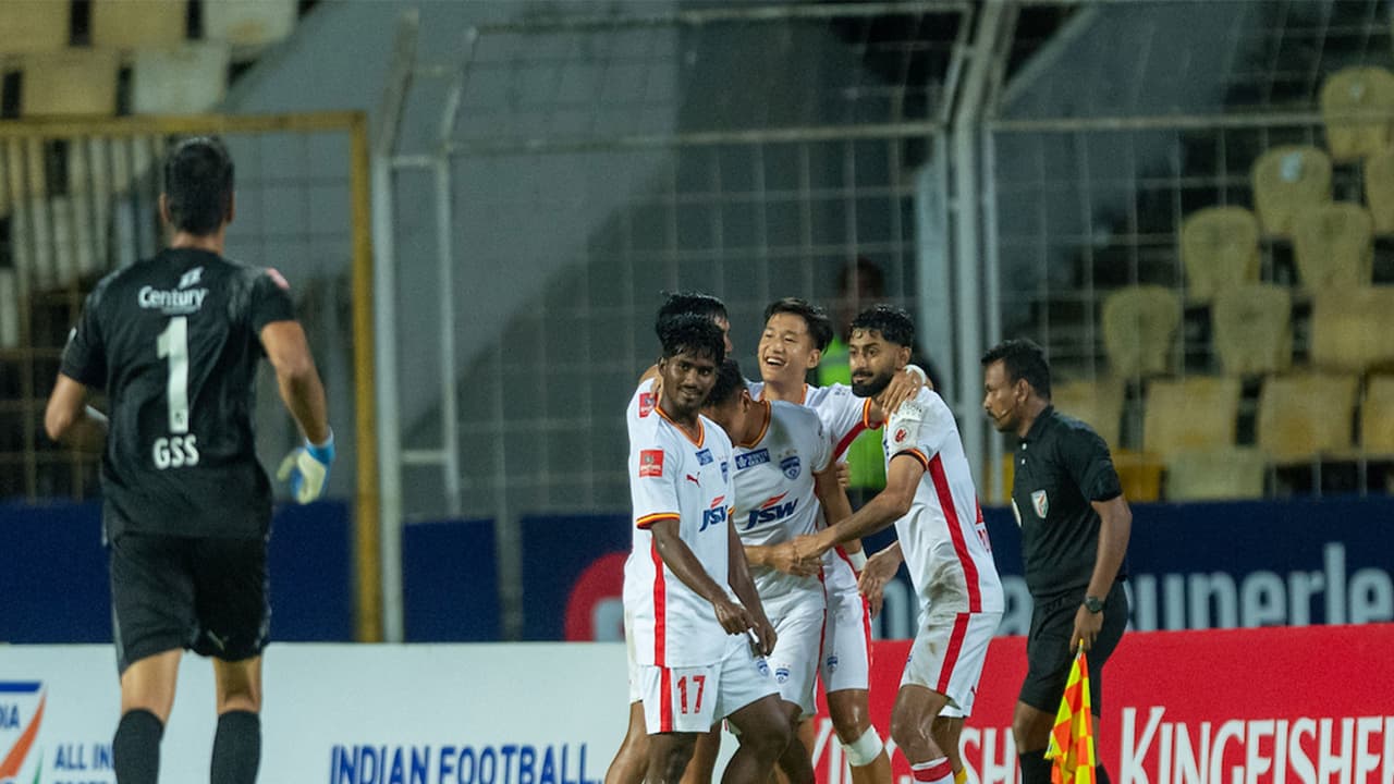 Bengaluru FC players against FC Goa in the ISL 2025 26. (Photo/AIFF Media) Bengaluru FC players against FC Goa in the ISL 2025 26. (Photo/AIFF Media)