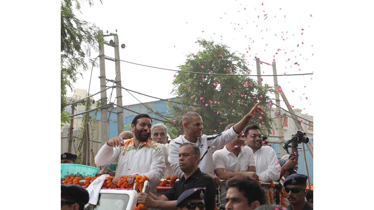Haryana CM Nayab Singh Saini with Shikhar Dhawan. (Photo: SDF) Haryana CM Nayab Singh Saini with Shikhar Dhawan. (Photo: SDF)