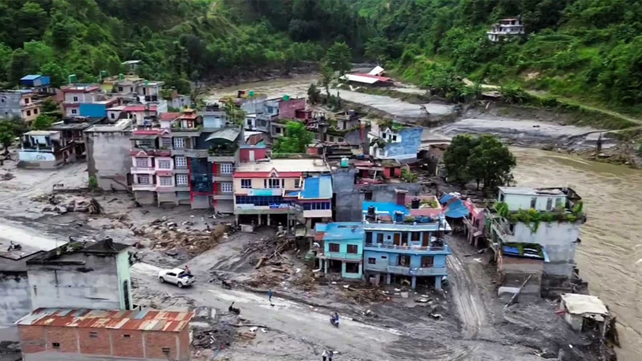 A drone view of the devastation in the Nepal due to flood (Photo/ANI) A drone view of the devastation in the Nepal due to flood (Photo/ANI)