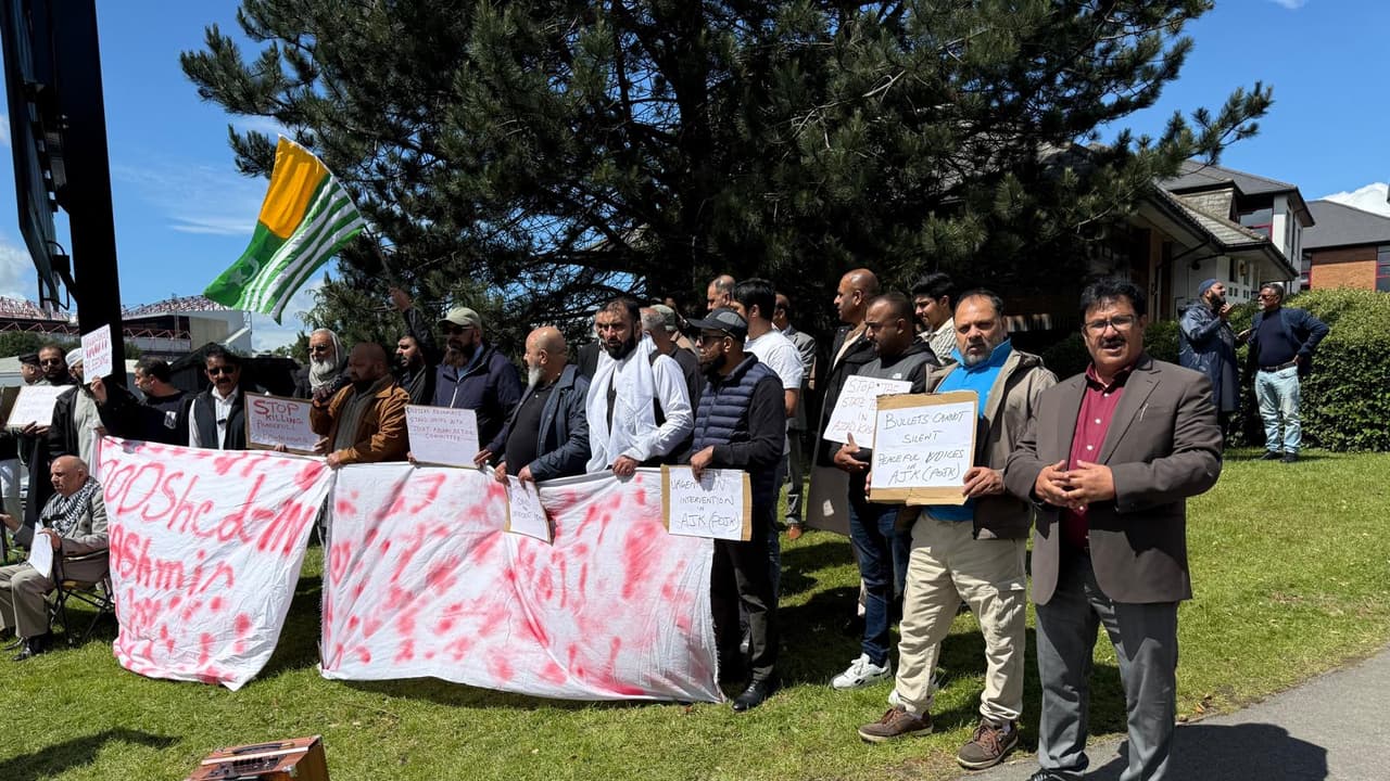 Kashmiri diaspora protests in Bradford against Pakistan’s atrocities in PoJK (Photo/ANI) Kashmiri diaspora protests in Bradford against Pakistan’s atrocities in PoJK (Photo/ANI)