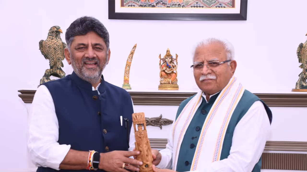 Karnataka CM DK Shivakumar meets Union Minister Manohar Lal Khattar (Photo/CMO) Karnataka CM DK Shivakumar meets Union Minister Manohar Lal Khattar (Photo/CMO)