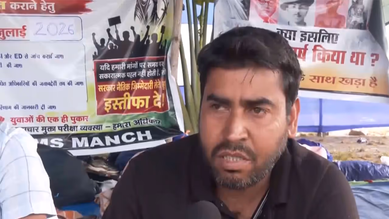 Protester at Jaipal Singh Munda Stadium in Ranchi (Photo/ANI) Protester at Jaipal Singh Munda Stadium in Ranchi (Photo/ANI)