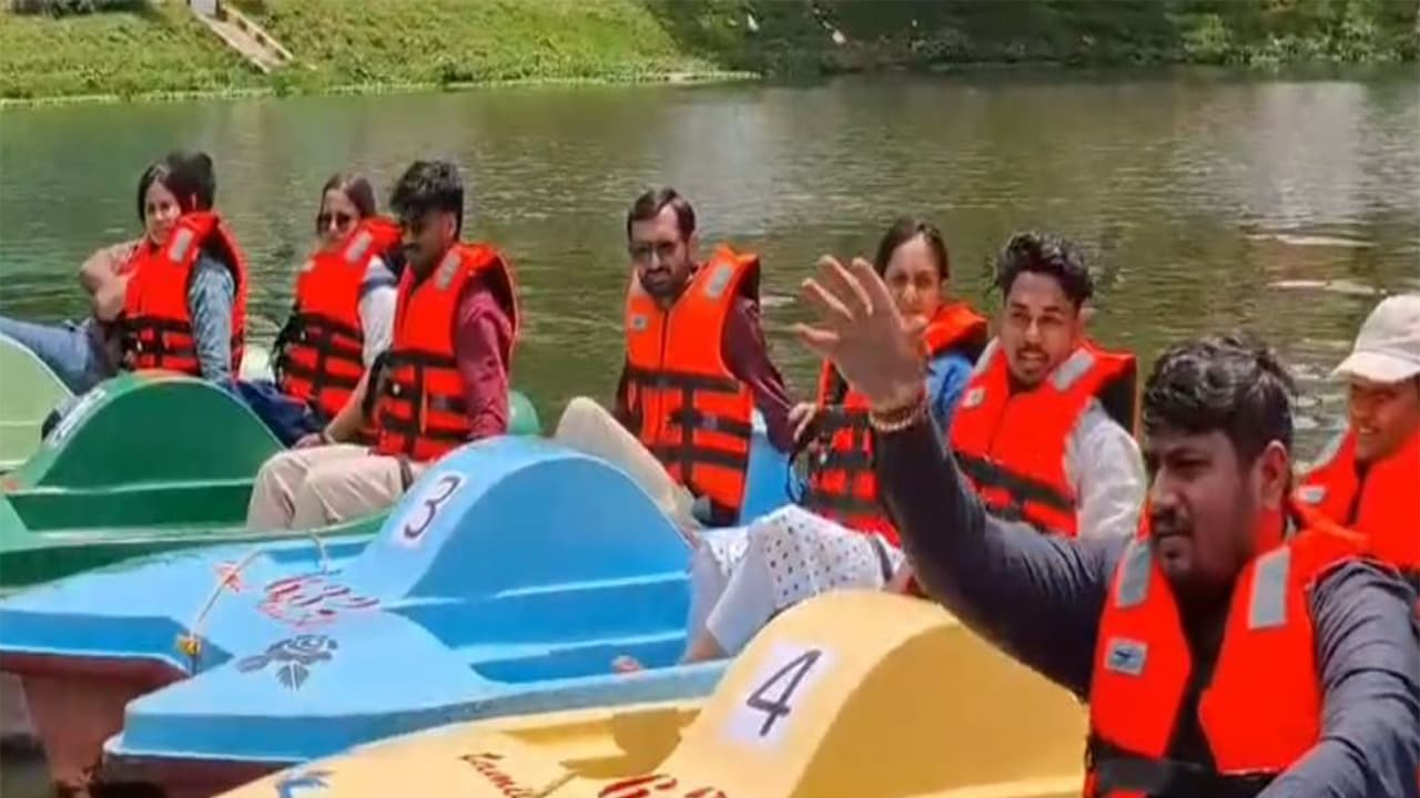Visuals from the boat race organised by the Tourism Department at Ooty Boat House as part of the annual summer festival. (Photo/ANI) Visuals from the boat race organised by the Tourism Department at Ooty Boat House as part of the annual summer festival. (Photo/ANI)