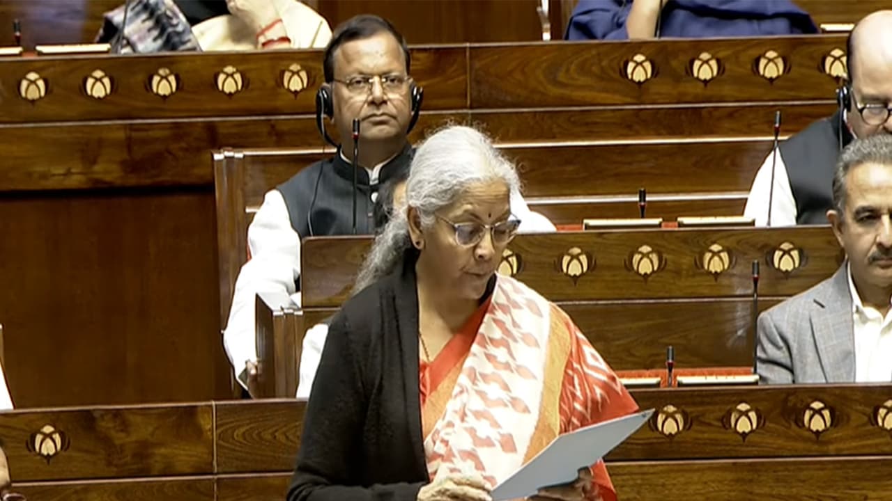 Finance Minister Nirmala Sitharaman in Rajya Sabha (Image: Sansad TV)