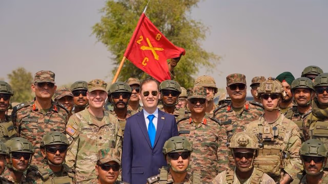 US Ambassador to India Sergio Gor poses with Indian Army and US Army personnel during his visit to the Mahajan Field Firing Range in Rajasthan for Exercise Yudh Abhyas 2026. (Photo: X/@USAmbIndia) US Ambassador to India Sergio Gor poses with Indian Army and US Army personnel during his visit to the Mahajan Field Firing Range in Rajasthan for Exercise Yudh Abhyas 2026. (Photo: X/@USAmbIndia)