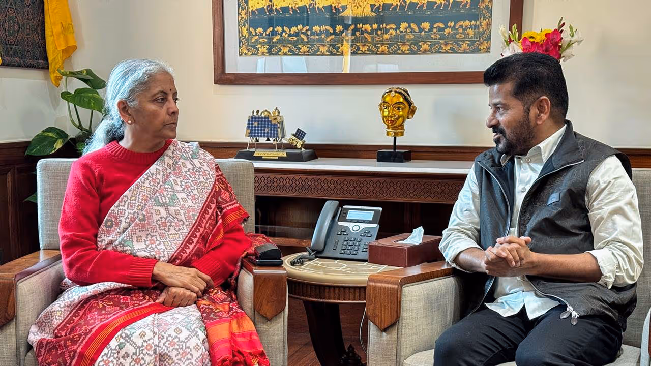 Telangana Chief Minister Revanth Reddy calls on Union Minister Nirmala Sitharaman at Parliament House, in New Delhi on Tuesday. (@nsitharamanoffc X/ANI Photo) Telangana Chief Minister Revanth Reddy calls on Union Minister Nirmala Sitharaman at Parliament House, in New Delhi on Tuesday. (@nsitharamanoffc X/ANI Photo)