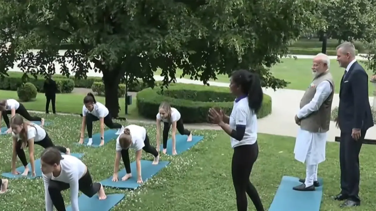 PM Modi and Slovakia's President Pellegrini watch a special session of Yoga, Bratislava (Photo/YouTube/Narendra Modi) PM Modi and Slovakia's President Pellegrini watch a special session of Yoga, Bratislava (Photo/YouTube/Narendra Modi)