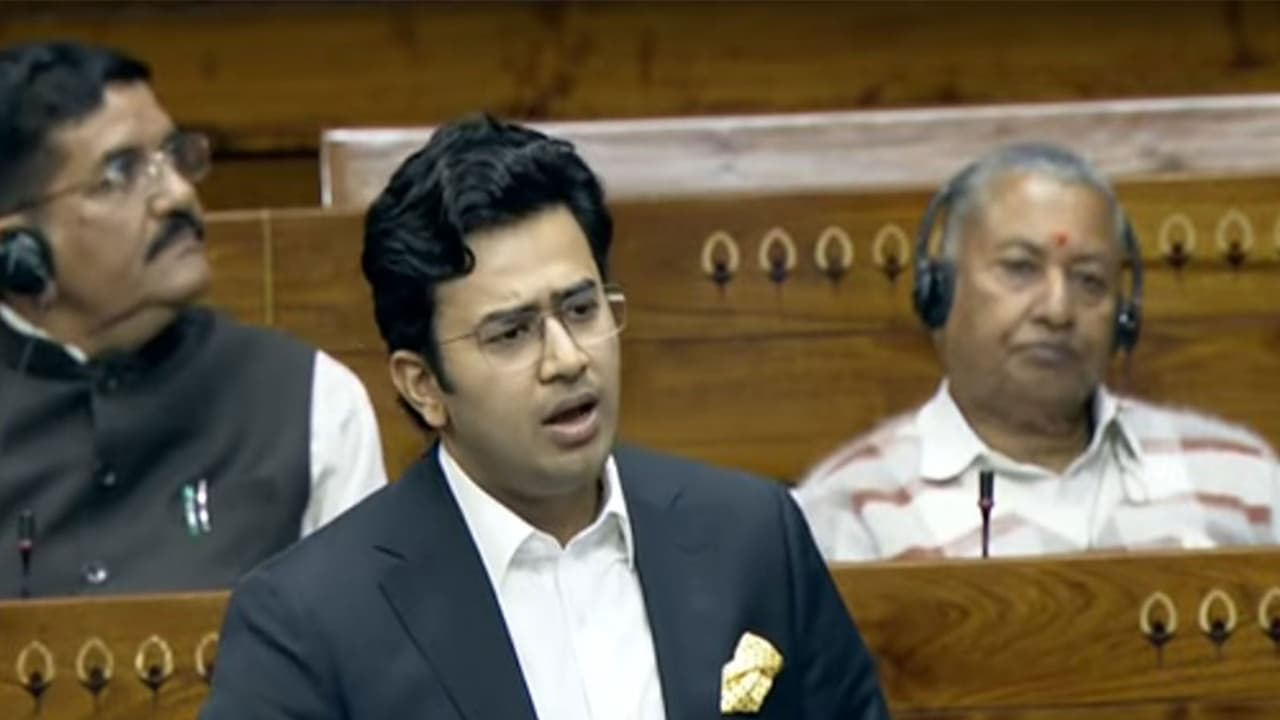 BJP MP Tejasvi Surya during Motion of Thanks in Lok Sabha (Photo/ANI) BJP MP Tejasvi Surya during Motion of Thanks in Lok Sabha (Photo/ANI)