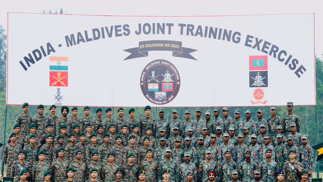Indian and Maldivian troops take part in Exercise EKUVERIN in Kerala. (Photo/PIB) Indian and Maldivian troops take part in Exercise EKUVERIN in Kerala. (Photo/PIB)