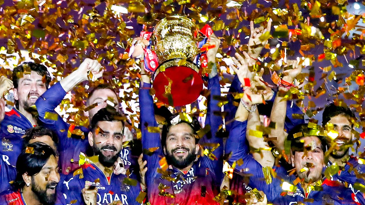 RCB celebrating with IPL 2025 title (Photo/ANI) RCB celebrating with IPL 2025 title (Photo/ANI)
