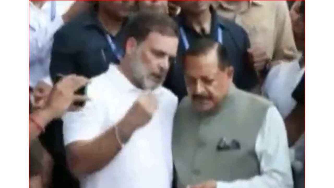 Union Minister Jitendra Singh with Congress leader and LoP in Lok Sabha Rahul Gandhi (Photo/ANI) Union Minister Jitendra Singh with Congress leader and LoP in Lok Sabha Rahul Gandhi (Photo/ANI)