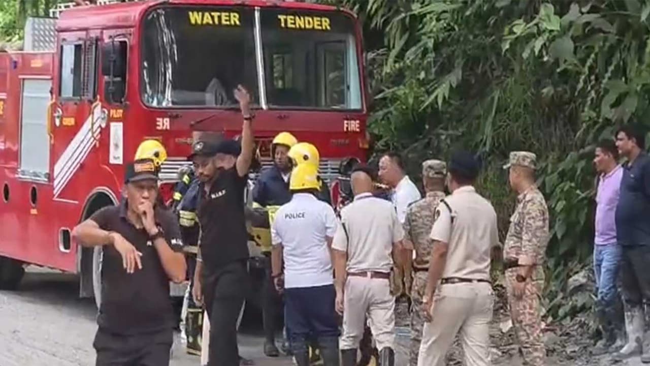 Rescue operations underway following an incident inside a tunnel in Samardong, South Sikkim(Photo/ANI) Rescue operations underway following an incident inside a tunnel in Samardong, South Sikkim(Photo/ANI)