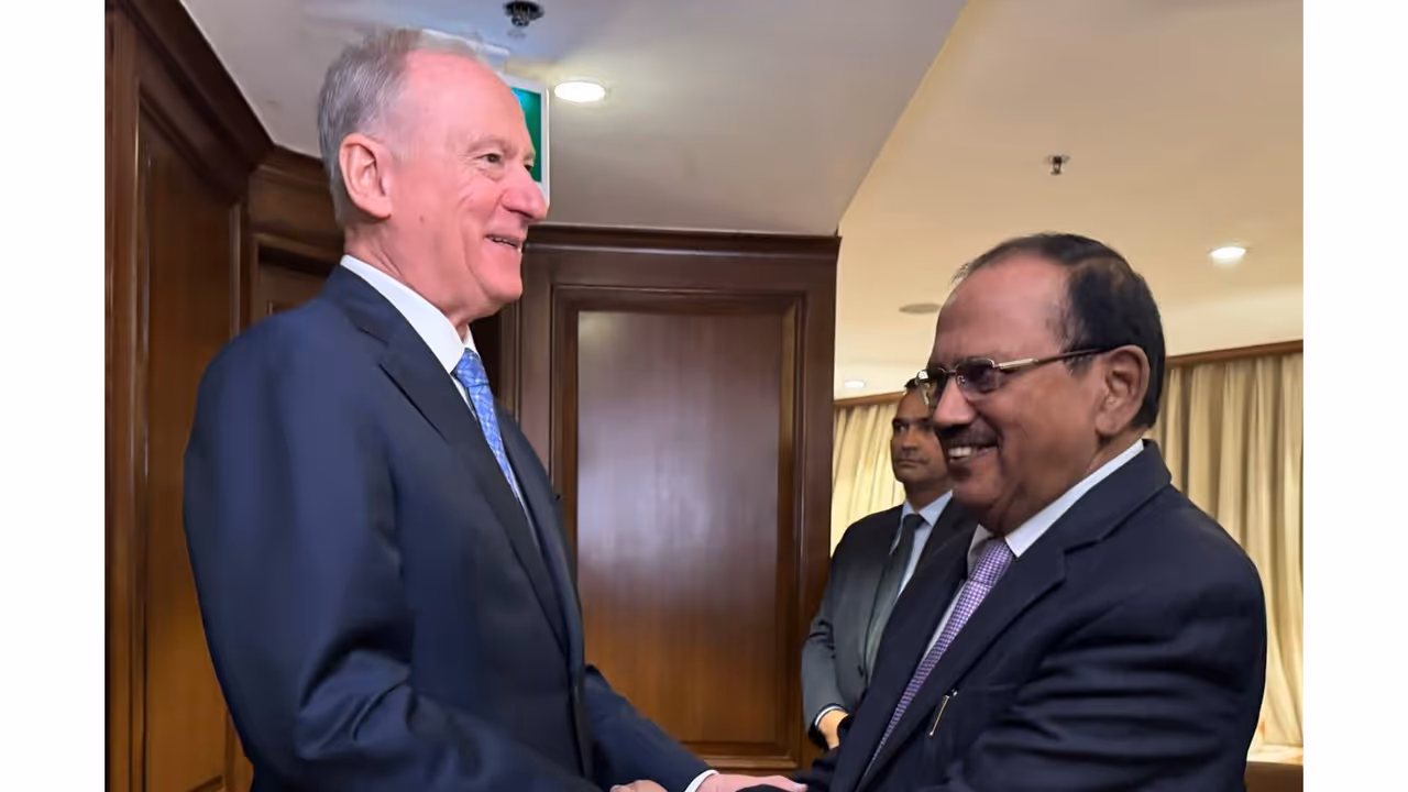 NSA Ajit Doval and Chairman of the Maritime Board of Russia Nikolay Patrushev (Photo/ X@RusEmbIndia) NSA Ajit Doval and Chairman of the Maritime Board of Russia Nikolay Patrushev (Photo/ X@RusEmbIndia)
