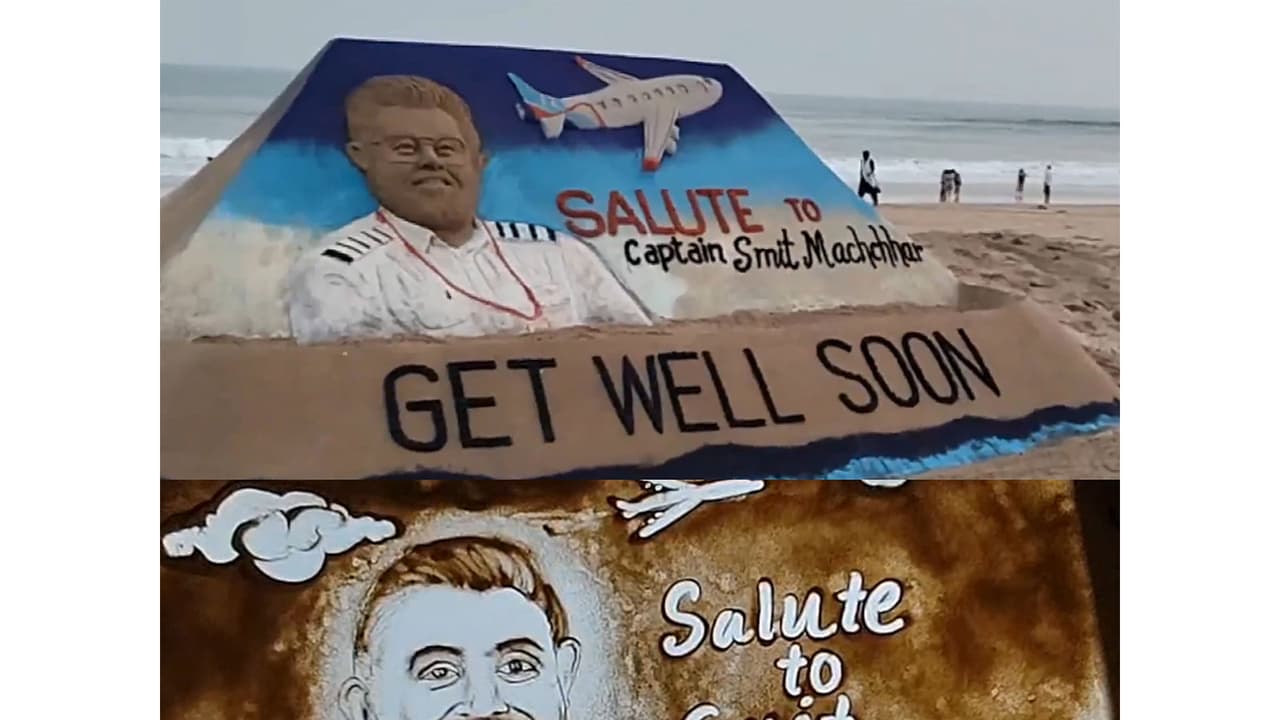Sand arts in honour of Captain Smit Machchhar (Photo/ANI) Sand arts in honour of Captain Smit Machchhar (Photo/ANI)