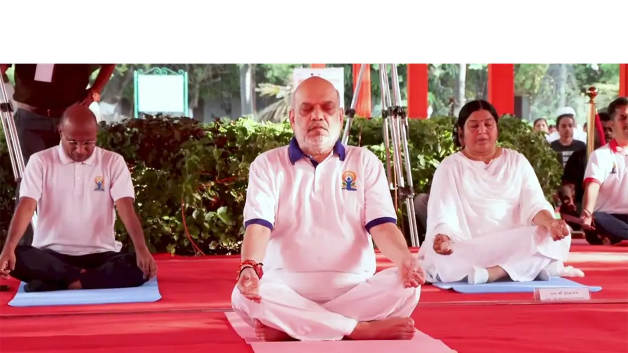 Union Home Minister Amit Shah participated in a yoga session in Ahmedabad, (Photo/ANI) Union Home Minister Amit Shah participated in a yoga session in Ahmedabad, (Photo/ANI)