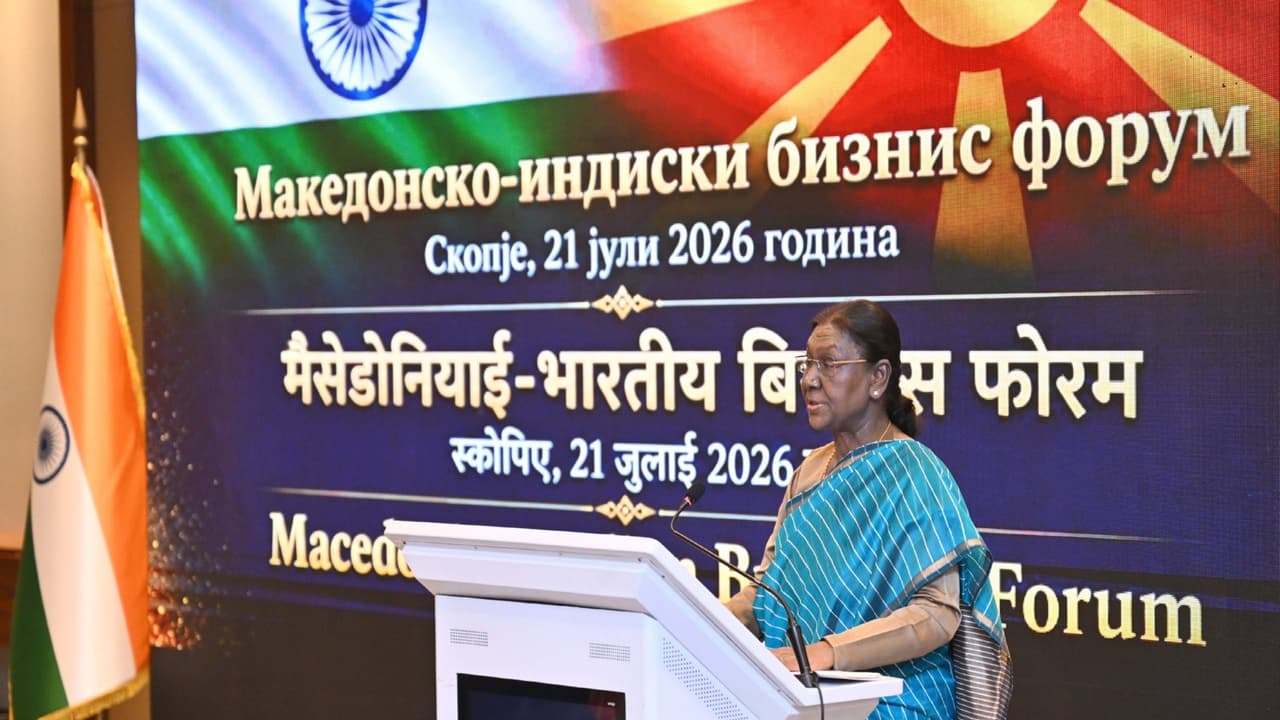 President Droupadi Murmu addresses the India North Macedonia Business Forum (Photo/X@rashtrapatibhvn) President Droupadi Murmu addresses the India North Macedonia Business Forum (Photo/X@rashtrapatibhvn)