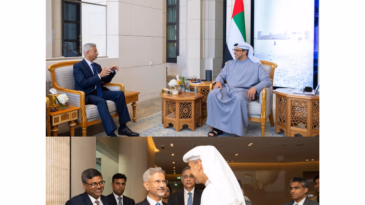 EAM S Jaishankar meets UAE VP Sheikh Mansour (Top), CEO of Mubadala (Bottom) (Photo/X@DrSJaishankar) EAM S Jaishankar meets UAE VP Sheikh Mansour (Top), CEO of Mubadala (Bottom) (Photo/X@DrSJaishankar)