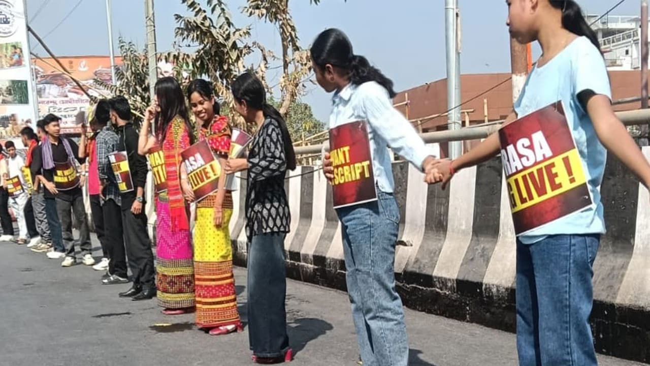 Tripura Indigenous Student Federation members (Photo/ANI) Tripura Indigenous Student Federation members (Photo/ANI)