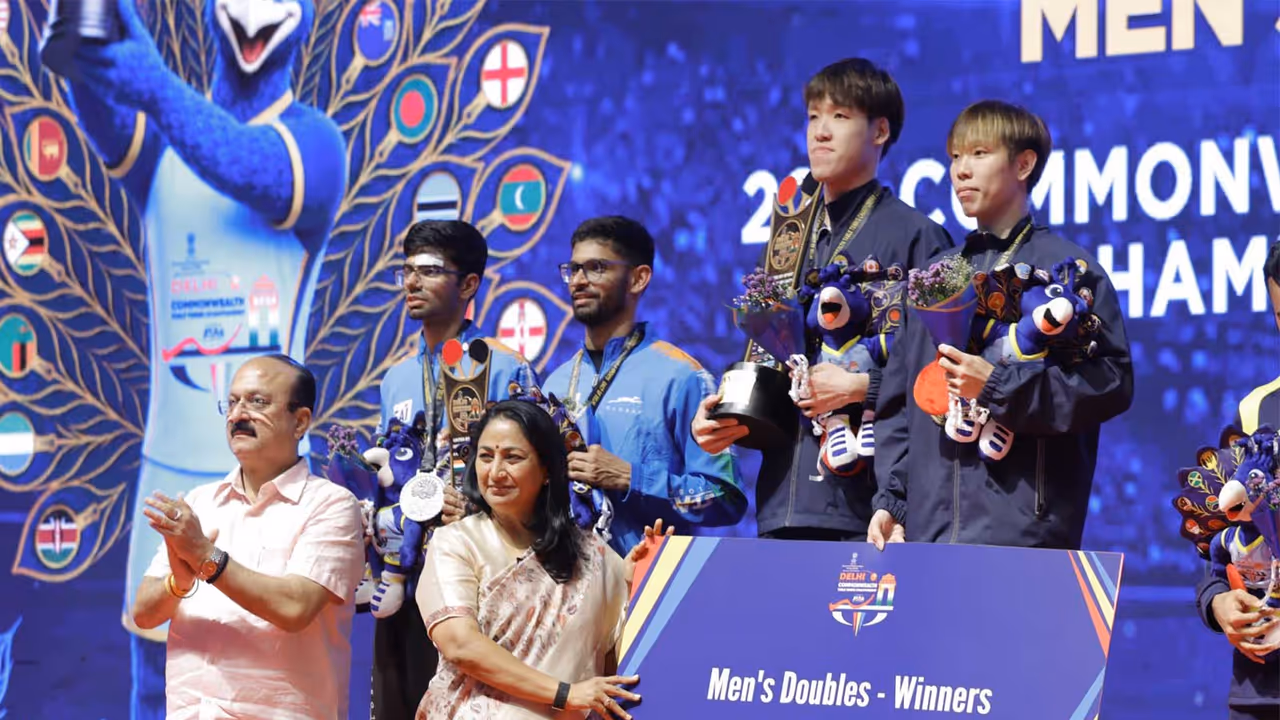 Delhi CM Rekha Gupta with the medal winners of Commonwealth Games Table Tennis Championship 2026 closing ceremony. (Photo: X/ @gupta_rekha) Delhi CM Rekha Gupta with the medal winners of Commonwealth Games Table Tennis Championship 2026 closing ceremony. (Photo: X/ @gupta_rekha)
