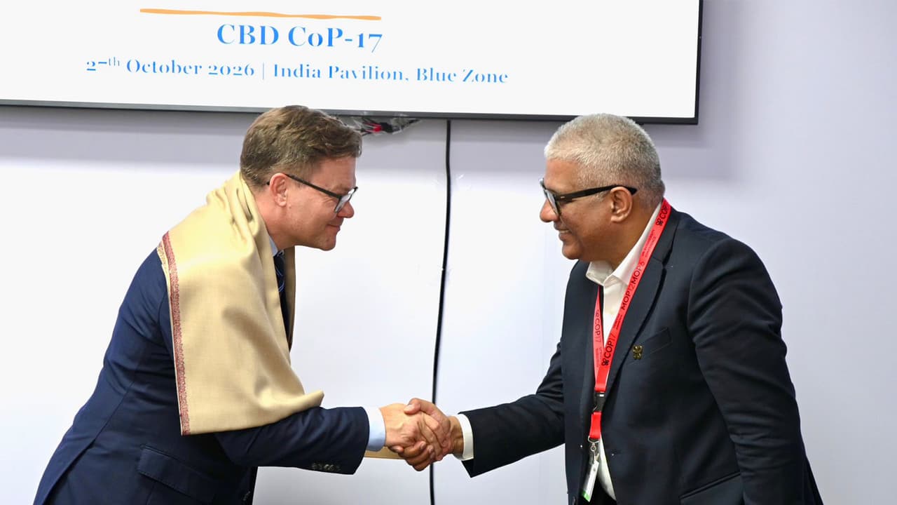 Union Minister for Environment, Forest and Climate Change Bhupender Yadav meets his German counterpart Carsten Schneider in Armenia (Photo/X/@byadavbjp) Union Minister for Environment, Forest and Climate Change Bhupender Yadav meets his German counterpart Carsten Schneider in Armenia (Photo/X/@byadavbjp)
