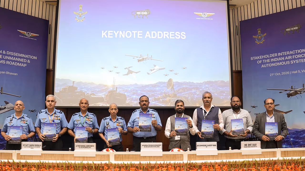 IAF engages industry on unmanned & autonomous systems roadmap at workshop hosted in partnership with Drone Federation India (Photo/IAF) IAF engages industry on unmanned & autonomous systems roadmap at workshop hosted in partnership with Drone Federation India (Photo/IAF)