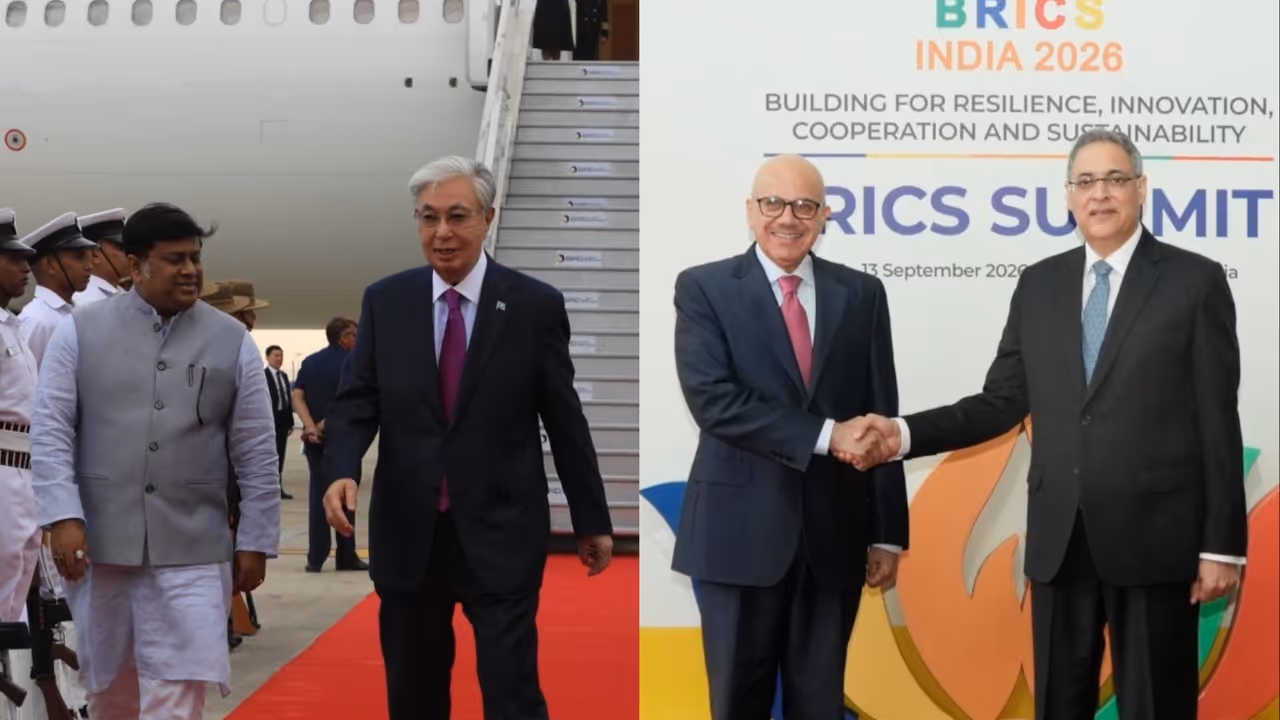 Kazakh President Tokayev, Bahrain's Foreign Minister Al Zayani arrive in India for 18th BRICS Summit (Photo/X@MEAIndia) Kazakh President Tokayev, Bahrain's Foreign Minister Al Zayani arrive in India for 18th BRICS Summit (Photo/X@MEAIndia)