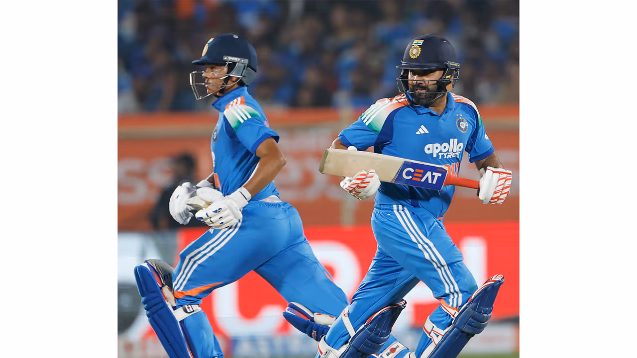 Rohit Sharma and Yashasvi Jaiswal in action. (Photo: ANI)