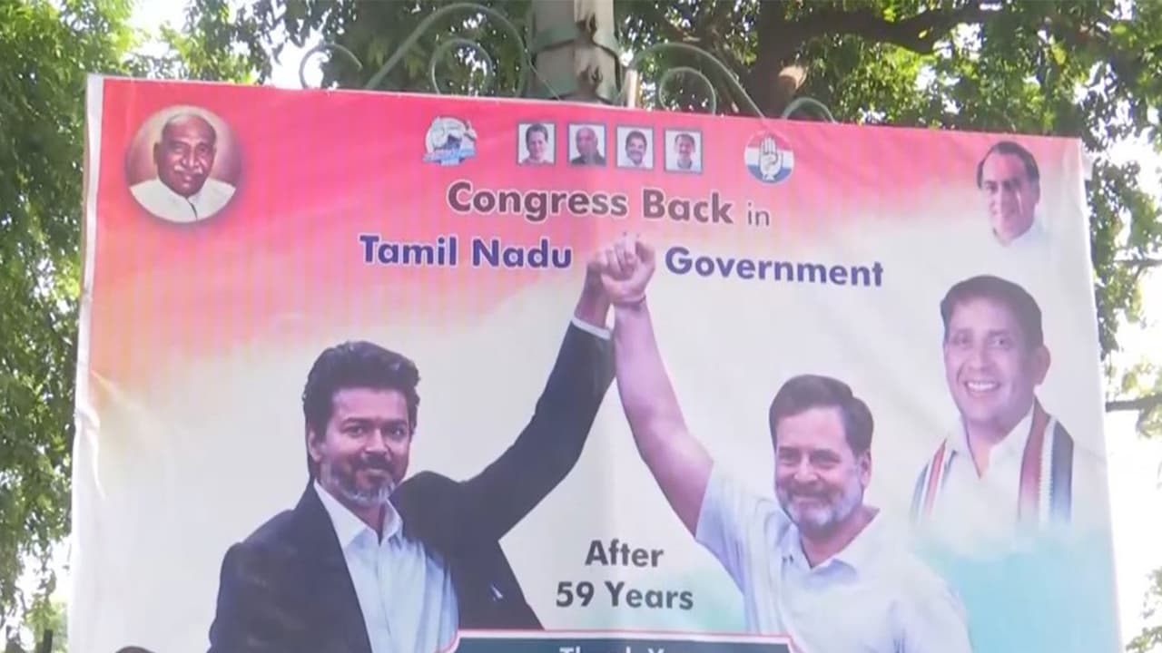 Poster featuring both Congress leader Rahul Gandhi and TN Chief Minister C Joseph Vijay (File Photo/ANI) Poster featuring both Congress leader Rahul Gandhi and TN Chief Minister C Joseph Vijay (File Photo/ANI)