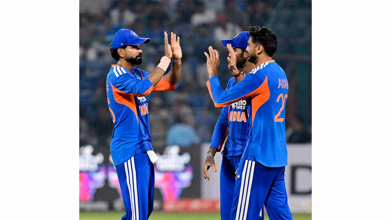 India men's cricket team players celebrating a wicket (Photo/ANI) India men's cricket team players celebrating a wicket (Photo/ANI)