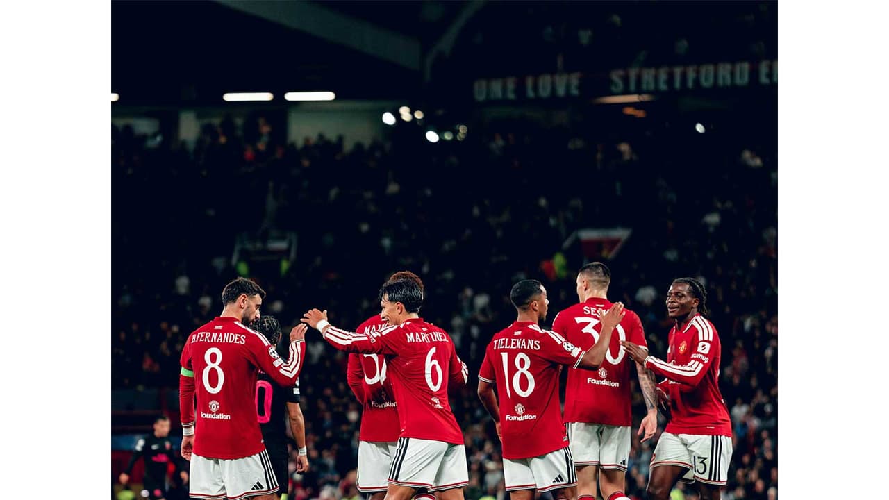 Manchester United players celebrating after a goal against Sabah FK in the UCL. (Photo: X / @ManUtd) Manchester United players celebrating after a goal against Sabah FK in the UCL. (Photo: X / @ManUtd)