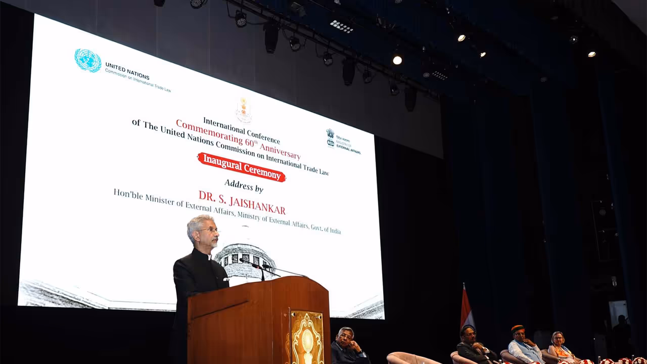 External Affairs Minister S Jaishankar delivers key note address at the inaugural of international conference commemorating 60th anniversary of UNCITRAL (Photo/X@DrSJaishankar) External Affairs Minister S Jaishankar delivers key note address at the inaugural of international conference commemorating 60th anniversary of UNCITRAL (Photo/X@DrSJaishankar)