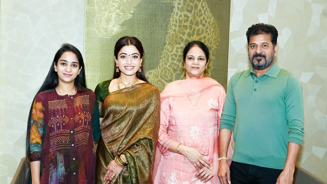 Rashmika Mandanna meets Telangana CM Revanth Reddy (Image source: Telangana CMO) Rashmika Mandanna meets Telangana CM Revanth Reddy (Image source: Telangana CMO)