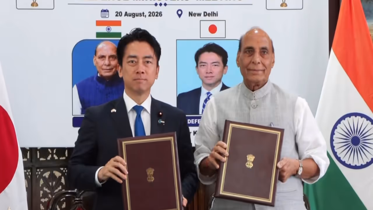 Defence Minister Rajnath Singh with Japanese counterpart Shinjiro Koizumi in New Delhi on August 20, 2026 (Photo/ANI) Defence Minister Rajnath Singh with Japanese counterpart Shinjiro Koizumi in New Delhi on August 20, 2026 (Photo/ANI)