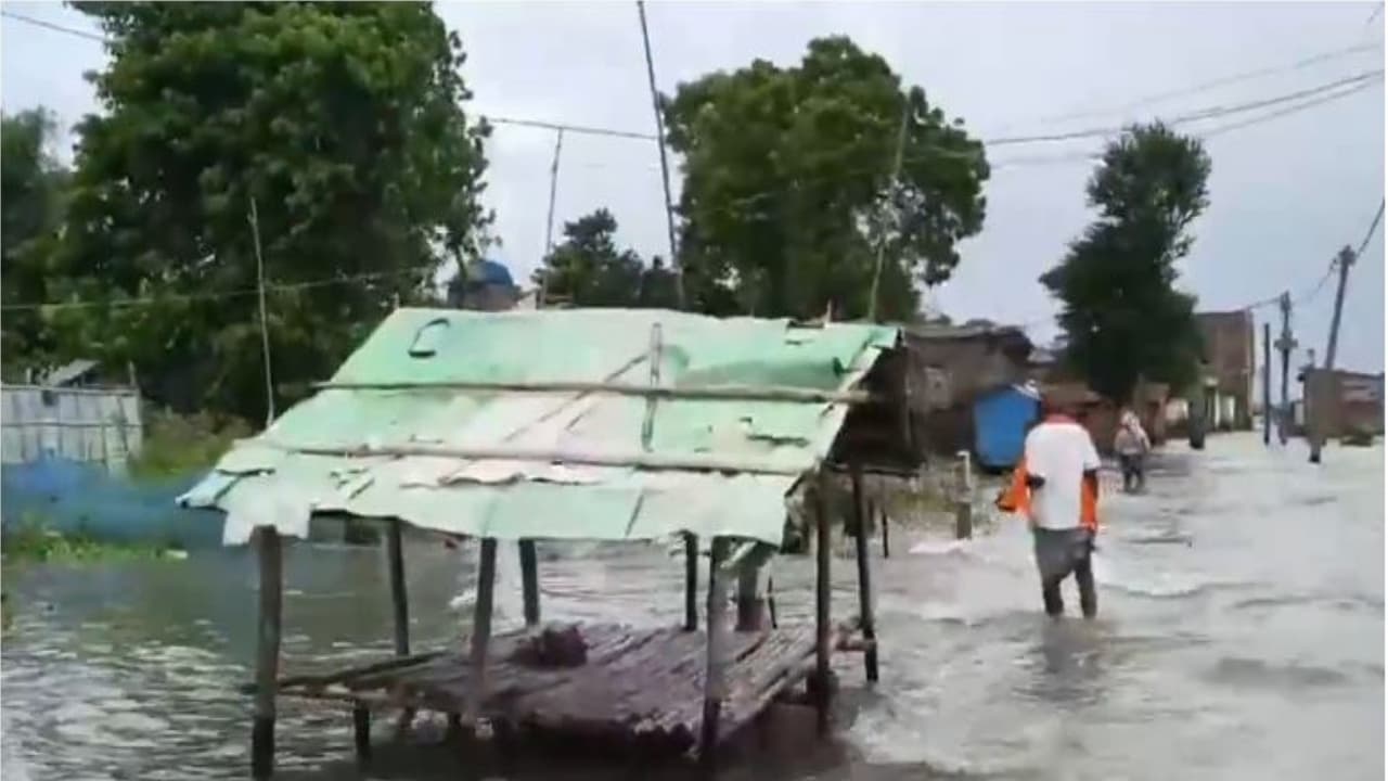 Due to the rising water level of the Kosi River, a sudden flood like situation has arisen in Madrouni village. (Photo/ANI) Due to the rising water level of the Kosi River, a sudden flood like situation has arisen in Madrouni village. (Photo/ANI)