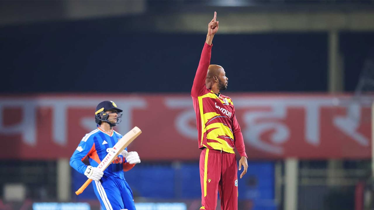 West Indies' Roston Chase celebrating (Photo: ANI) West Indies' Roston Chase celebrating (Photo: ANI)