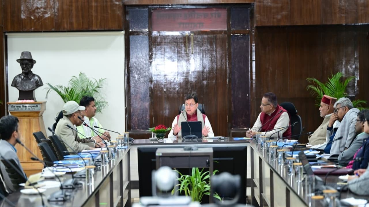 Uttarakhand CM Dhami addressing Herbal Advisory Committee meeting (Photo/ANI)
