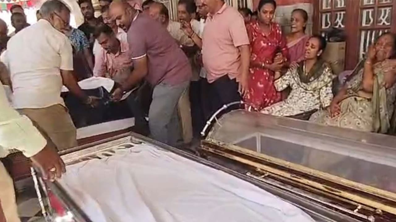 Mortal remains of Ravi Teja, one of the victims of Vietnam boat tragedy. (Photo/ANI) Mortal remains of Ravi Teja, one of the victims of Vietnam boat tragedy. (Photo/ANI)