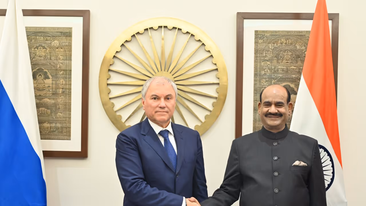 Lok Sabha Speaker Om Birla holds bilateral talks with Chairman of the State Duma of the Federal Assembly of the Russian Federation, Vyacheslav Volodin (Photo/Lok Sabha Secretariat) Lok Sabha Speaker Om Birla holds bilateral talks with Chairman of the State Duma of the Federal Assembly of the Russian Federation, Vyacheslav Volodin (Photo/Lok Sabha Secretariat)