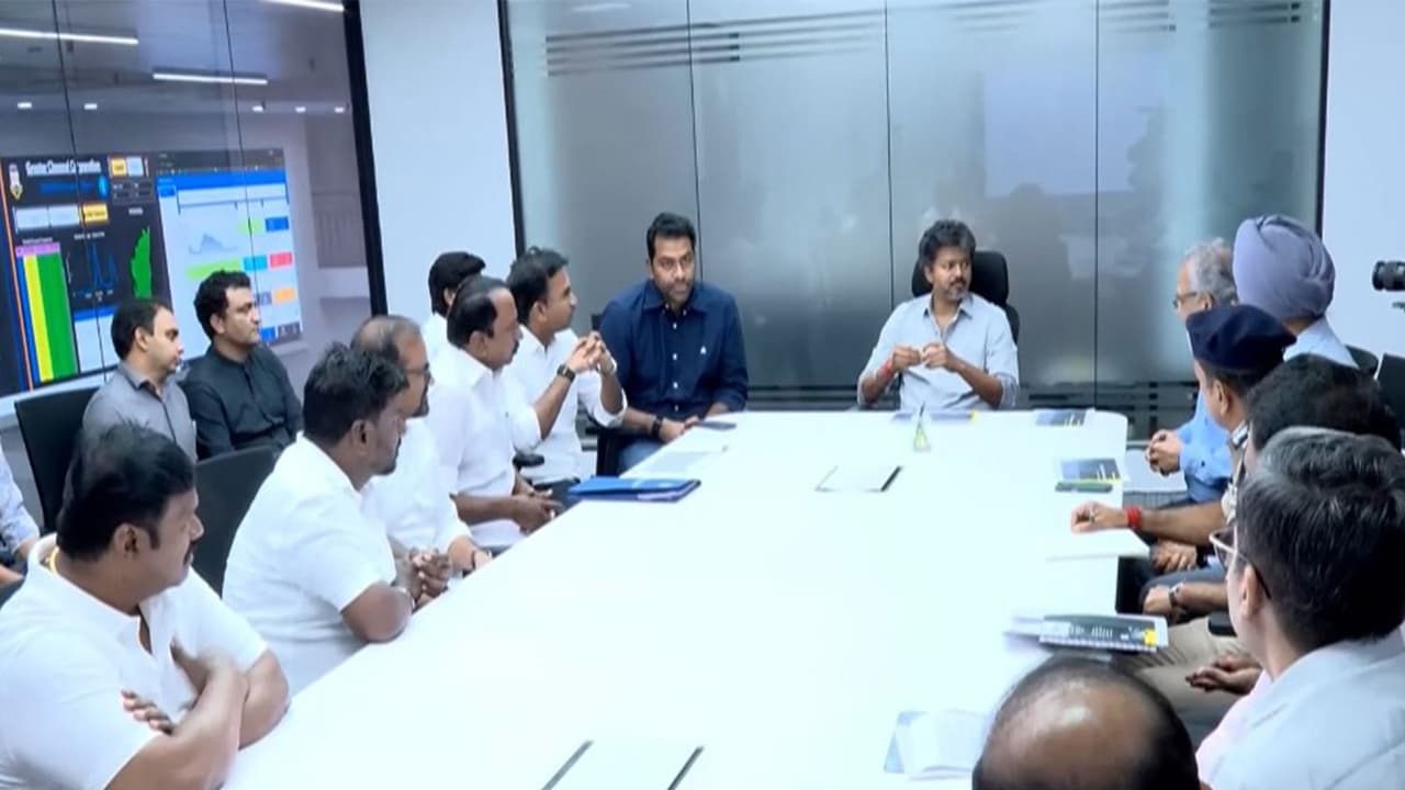 Tamil Nadu CM Vijay reviews northeast monsoon preparedness at GCC headquarters (Photo/Dipr) Tamil Nadu CM Vijay reviews northeast monsoon preparedness at GCC headquarters (Photo/Dipr)