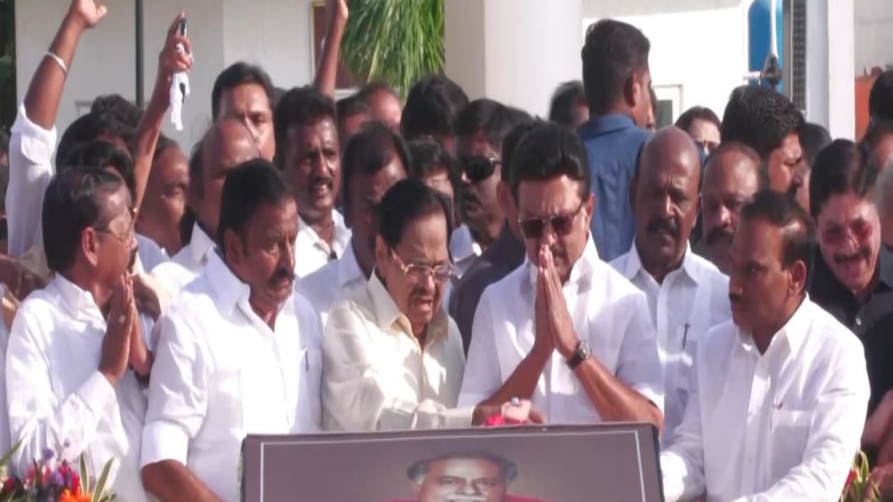 Tamil Nadu CM MK Stalin pays tribute to former CM Annadurai (Photo/ANI) Tamil Nadu CM MK Stalin pays tribute to former CM Annadurai (Photo/ANI)