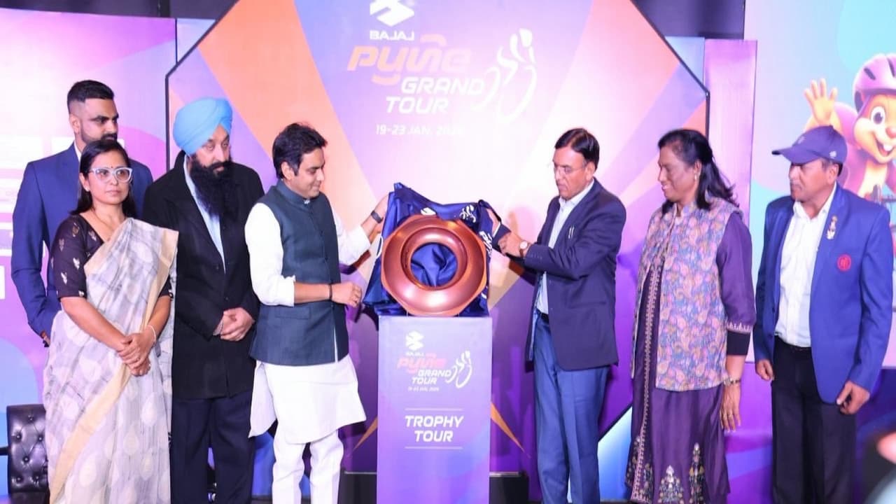 A visual from the trophy reveal. (Photo: @mansukhmandviya X) A visual from the trophy reveal. (Photo: @mansukhmandviya X)