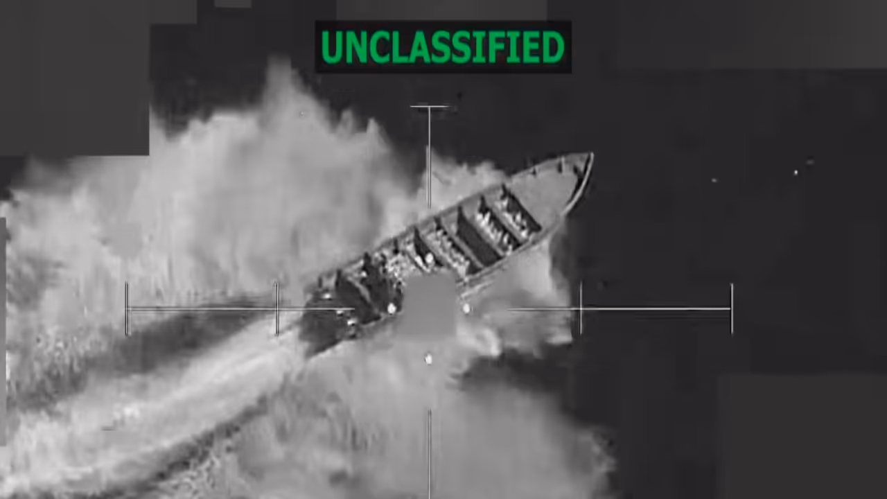 Screengrab of footage of US strikes on vessel in international waters (Photo: X@Southcom) Screengrab of footage of US strikes on vessel in international waters (Photo: X@Southcom)