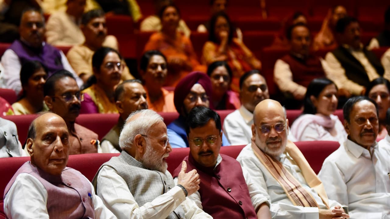 PM Modi, Rajnath Singh, Amit Shah and Nitin Nabin at NDA Mangal Milan meeting (File Photo/ANI) PM Modi, Rajnath Singh, Amit Shah and Nitin Nabin at NDA Mangal Milan meeting (File Photo/ANI)