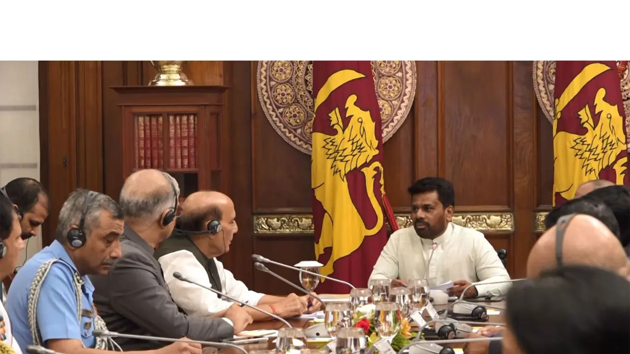 Defence Minister Rajnath Singh during his bilateral meeting with Sri Lankan President Anura Kumara Dissanayake in Colombo. (Photo/ANI) Defence Minister Rajnath Singh during his bilateral meeting with Sri Lankan President Anura Kumara Dissanayake in Colombo. (Photo/ANI)