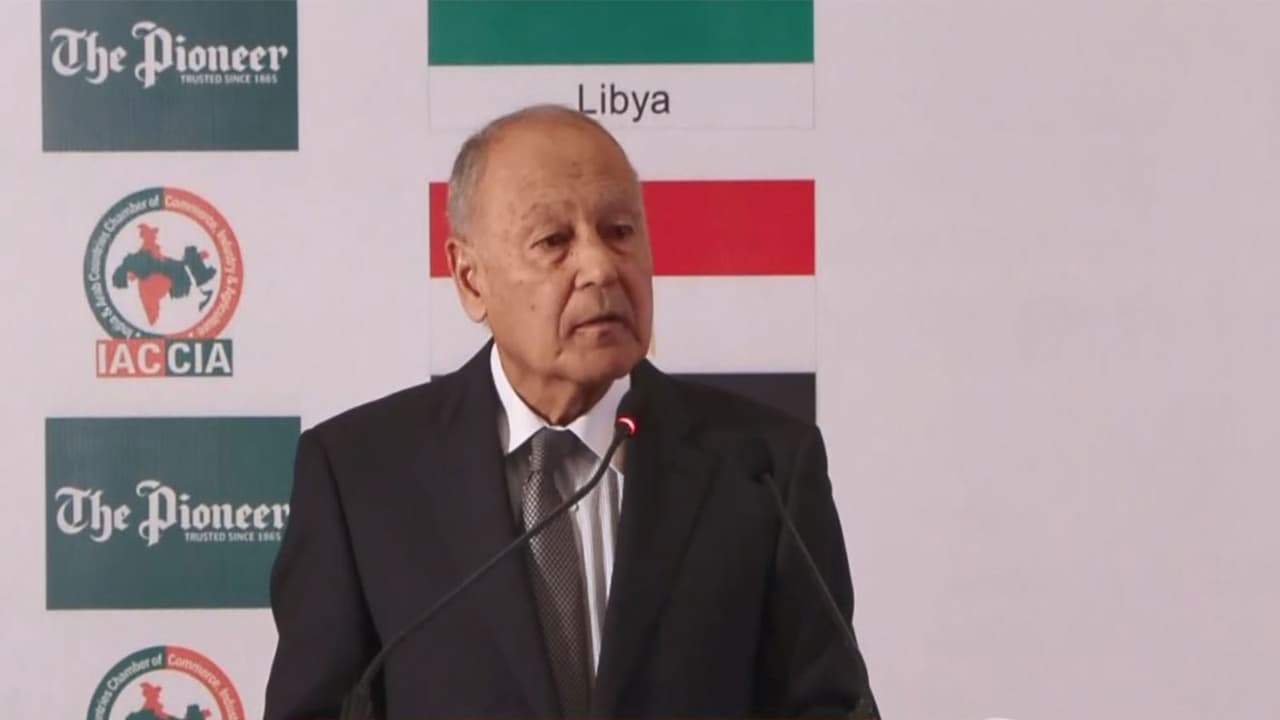 Arab League Secretary General Ahmed Aboul Gheit addresses a public event hosted by the Indian Council of World Affairs in New Delhi. (Photo/ANI) Arab League Secretary General Ahmed Aboul Gheit addresses a public event hosted by the Indian Council of World Affairs in New Delhi. (Photo/ANI)